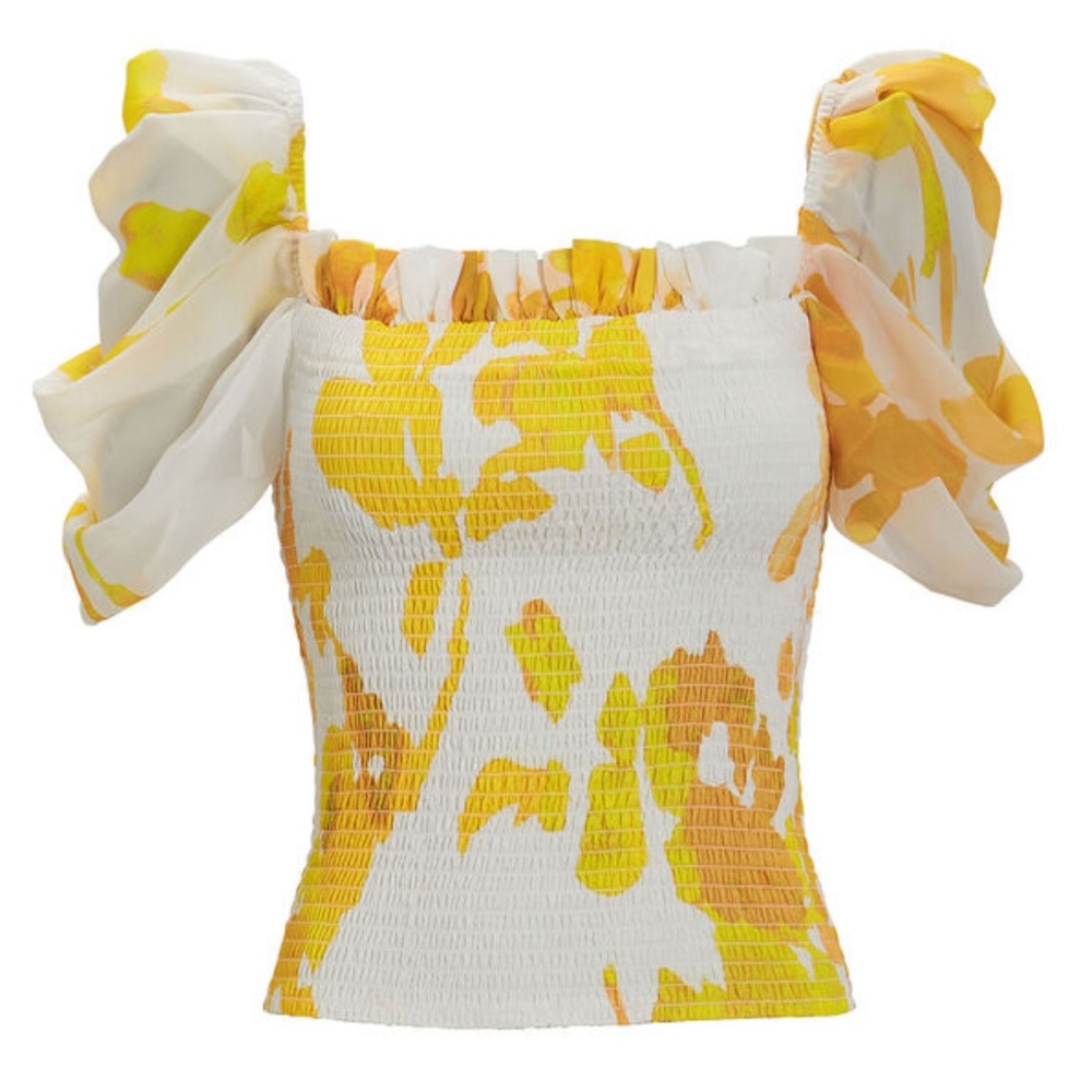 Caroline Constas Floral Print Smocked Blouse